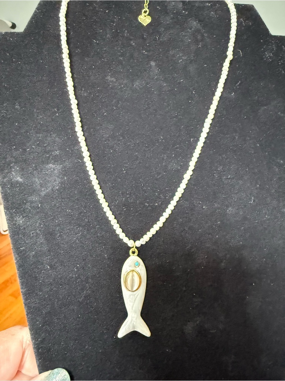 Pearl Bead Necklace with Fish Pendant